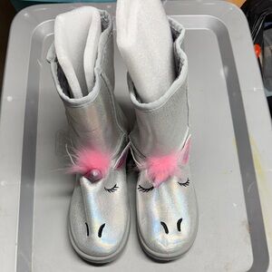 Fabkids Silver Unicorn Boots with Pink Accents